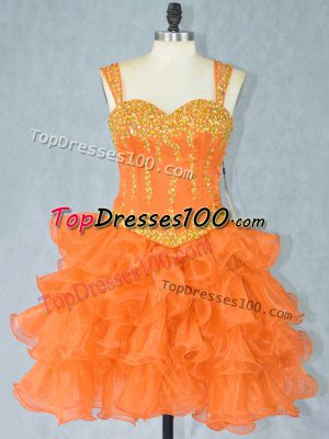 Enchanting Orange Straps Neckline Beading and Ruffled Layers Cocktail Dresses Sleeveless Lace Up