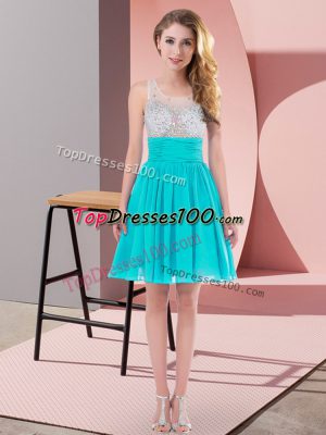 Customized Beading Quinceanera Court Dresses Aqua Blue Side Zipper Sleeveless Mini Length