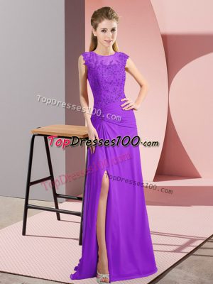 Floor Length Zipper Purple for Prom and Party with Beading and Lace