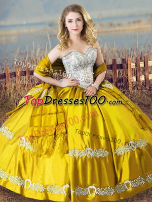Perfect Gold Ball Gowns Satin Sweetheart Sleeveless Beading and Embroidery Floor Length Lace Up 15 Quinceanera Dress