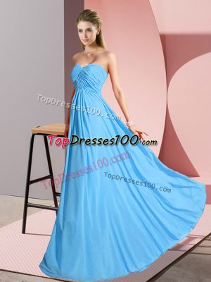 Traditional Aqua Blue Lace Up Sweetheart Ruching Homecoming Dress Chiffon Sleeveless