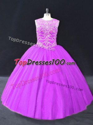 Great Purple Sleeveless Beading Floor Length Sweet 16 Quinceanera Dress
