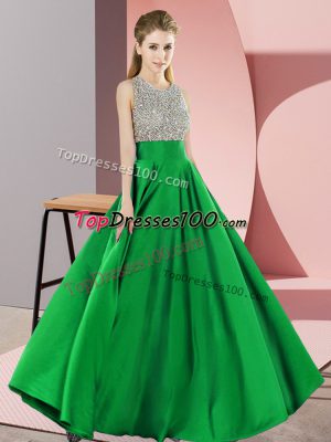 Affordable Green Elastic Woven Satin Backless Sleeveless Floor Length Beading