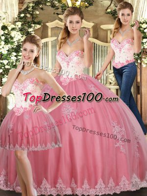 Dazzling Watermelon Red Sweet 16 Dresses Sweet 16 and Quinceanera with Beading and Appliques Sweetheart Sleeveless Lace Up