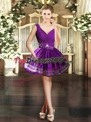 Charming Sleeveless Taffeta Mini Length Backless Custom Made Pageant Dress in Purple with Embroidery