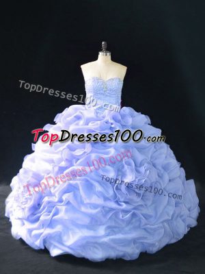 Free and Easy Lavender Lace Up Sweetheart Embroidery and Pick Ups and Hand Made Flower Quinceanera Dresses Organza Sleeveless Court Train