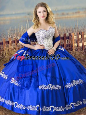 Dramatic Floor Length Royal Blue Sweet 16 Dresses Sweetheart Sleeveless Lace Up