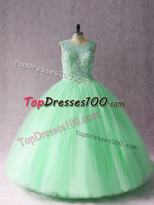 Best Apple Green Lace Up Quinceanera Dress Beading Sleeveless Floor Length