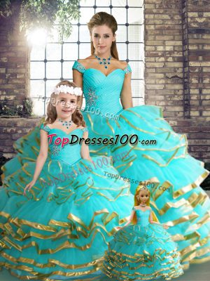 Wonderful Sleeveless Lace Up Floor Length Beading and Ruffled Layers Sweet 16 Dresses