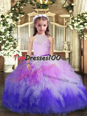Floor Length Backless Pageant Gowns Multi-color for Party and Sweet 16 and Wedding Party with Ruffles