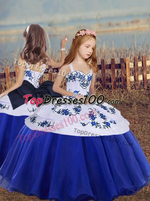 Ball Gowns Kids Pageant Dress Blue Straps Organza Sleeveless Floor Length Lace Up