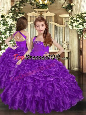 Sleeveless Floor Length Ruffles Lace Up Pageant Gowns with Purple
