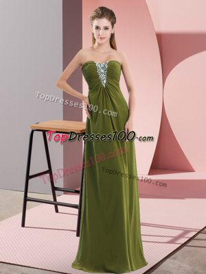 Decent Olive Green Prom Gown Prom and Party with Beading Sweetheart Sleeveless Zipper