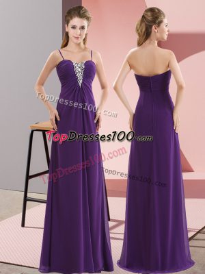 Sumptuous Purple Spaghetti Straps Neckline Beading Prom Evening Gown Sleeveless Zipper