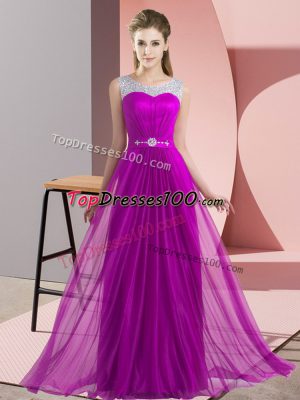 Beading Bridesmaid Dresses Purple Lace Up Sleeveless Floor Length