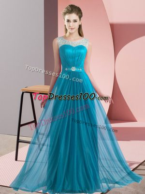 Teal Empire Beading Bridesmaids Dress Lace Up Chiffon Sleeveless Floor Length