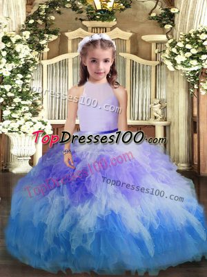 Multi-color Tulle Backless Little Girls Pageant Dress Sleeveless Floor Length Ruffles