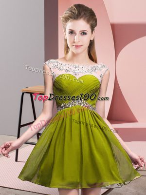 Perfect Sleeveless Mini Length Beading and Ruching Backless Prom Dress with Olive Green