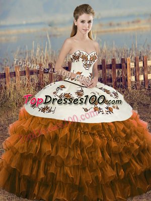 Exquisite Sleeveless Embroidery and Ruffled Layers and Bowknot Lace Up Quinceanera Dress