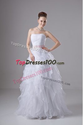New Style White Zipper Wedding Gowns Beading and Ruffles Sleeveless Floor Length