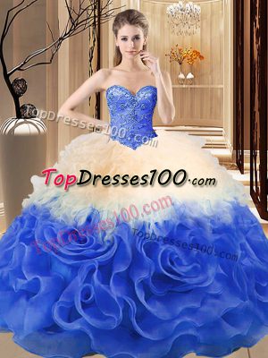 Best Selling Multi-color Ball Gowns Sweetheart Sleeveless Fabric With Rolling Flowers Floor Length Lace Up Beading and Ruffles Quinceanera Dress