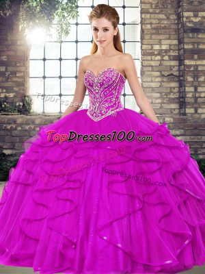 Beauteous Sweetheart Sleeveless Tulle Quinceanera Dresses Beading and Ruffles Lace Up