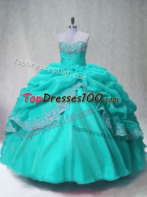 Aqua Blue Sweetheart Lace Up Beading and Appliques Sweet 16 Dress Sleeveless