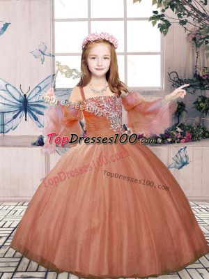 Sleeveless Lace Up Floor Length Beading Custom Made Pageant Dress