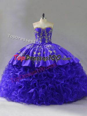 Sweet Embroidery and Ruffles Sweet 16 Dresses Purple Lace Up Sleeveless Floor Length Brush Train