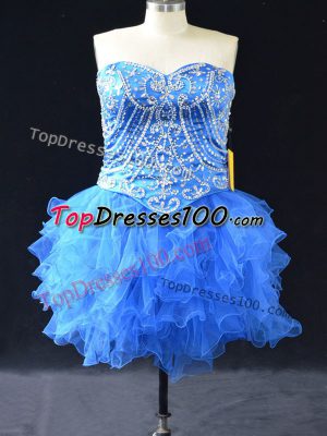 Mini Length Lace Up Homecoming Dress Blue for Prom and Party and Military Ball with Beading and Ruffles
