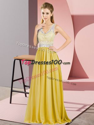 Gold V-neck Criss Cross Beading and Lace Sleeveless