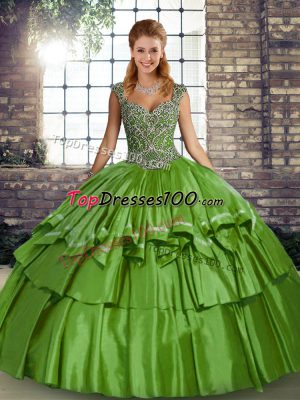 Elegant Taffeta Sleeveless Floor Length Sweet 16 Quinceanera Dress and Beading and Ruffled Layers