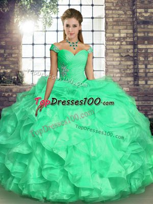 Suitable Sleeveless Lace Up Floor Length Beading and Ruffles Sweet 16 Dresses