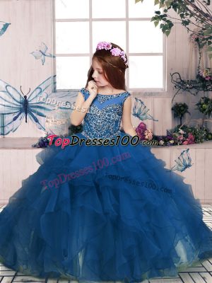 Sleeveless Beading and Ruffles Zipper Little Girls Pageant Gowns
