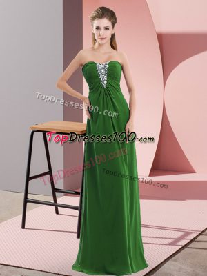 Popular Green Empire Beading Prom Party Dress Zipper Chiffon Sleeveless Floor Length