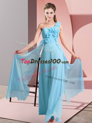 Aqua Blue One Shoulder Lace Up Hand Made Flower Damas Dress Sleeveless