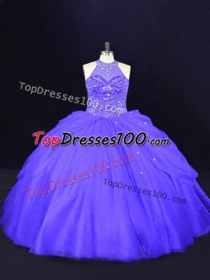 Fitting Purple Sleeveless Beading Floor Length Ball Gown Prom Dress