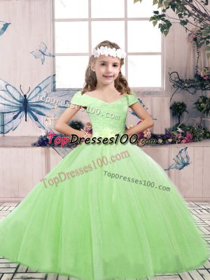 Most Popular Floor Length Lace Up Little Girl Pageant Dress for Party and Wedding Party with Lace and Belt