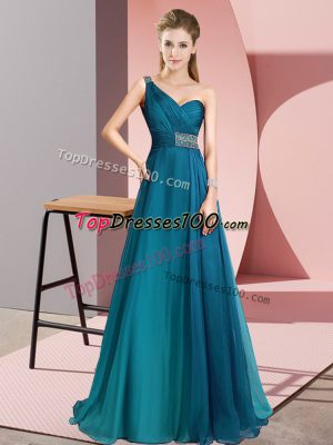 Super Empire Sleeveless Teal Dress for Prom Brush Train Criss Cross