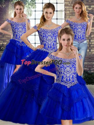 Sleeveless Brush Train Lace Up Beading and Lace Quinceanera Gown