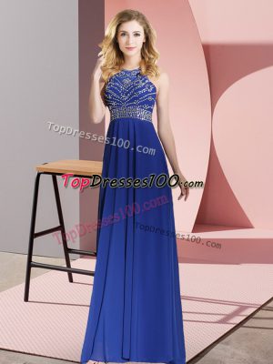 Royal Blue Sleeveless Beading Floor Length Prom Party Dress
