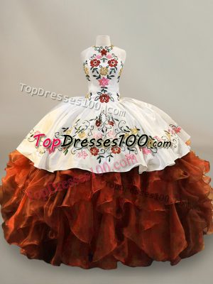 Fitting Floor Length Rust Red Vestidos de Quinceanera Halter Top Sleeveless Lace Up