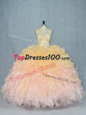 Floor Length Multi-color Quinceanera Gown Organza Sleeveless Beading and Ruffles