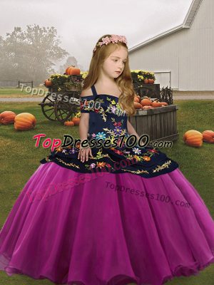 Lovely Floor Length Fuchsia Glitz Pageant Dress Organza Sleeveless Embroidery