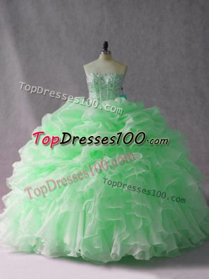 Apple Green Sleeveless Organza Brush Train Lace Up Sweet 16 Dresses for Sweet 16 and Quinceanera