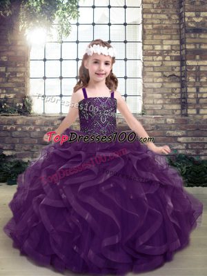 Beading and Ruffles Pageant Dress Toddler Purple Lace Up Sleeveless Floor Length