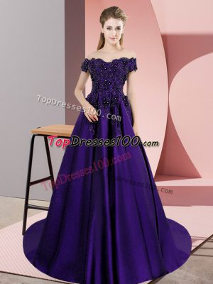 A-line Sleeveless Purple Sweet 16 Quinceanera Dress Court Train Zipper