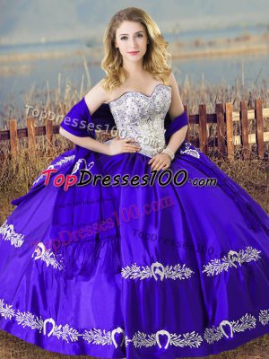 Blue Sleeveless Beading and Embroidery Floor Length Sweet 16 Dresses