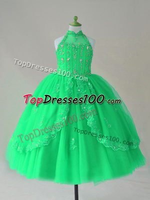Cheap Turquoise Sleeveless Tulle Lace Up Little Girls Pageant Dress for Wedding Party
