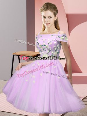 Lilac Off The Shoulder Neckline Appliques Damas Dress Short Sleeves Lace Up